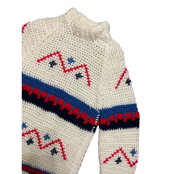 Vintage Handmade‎ Crochet Women’s Long Sweater Aztec Retro Boho READ - Picture 8 of 11